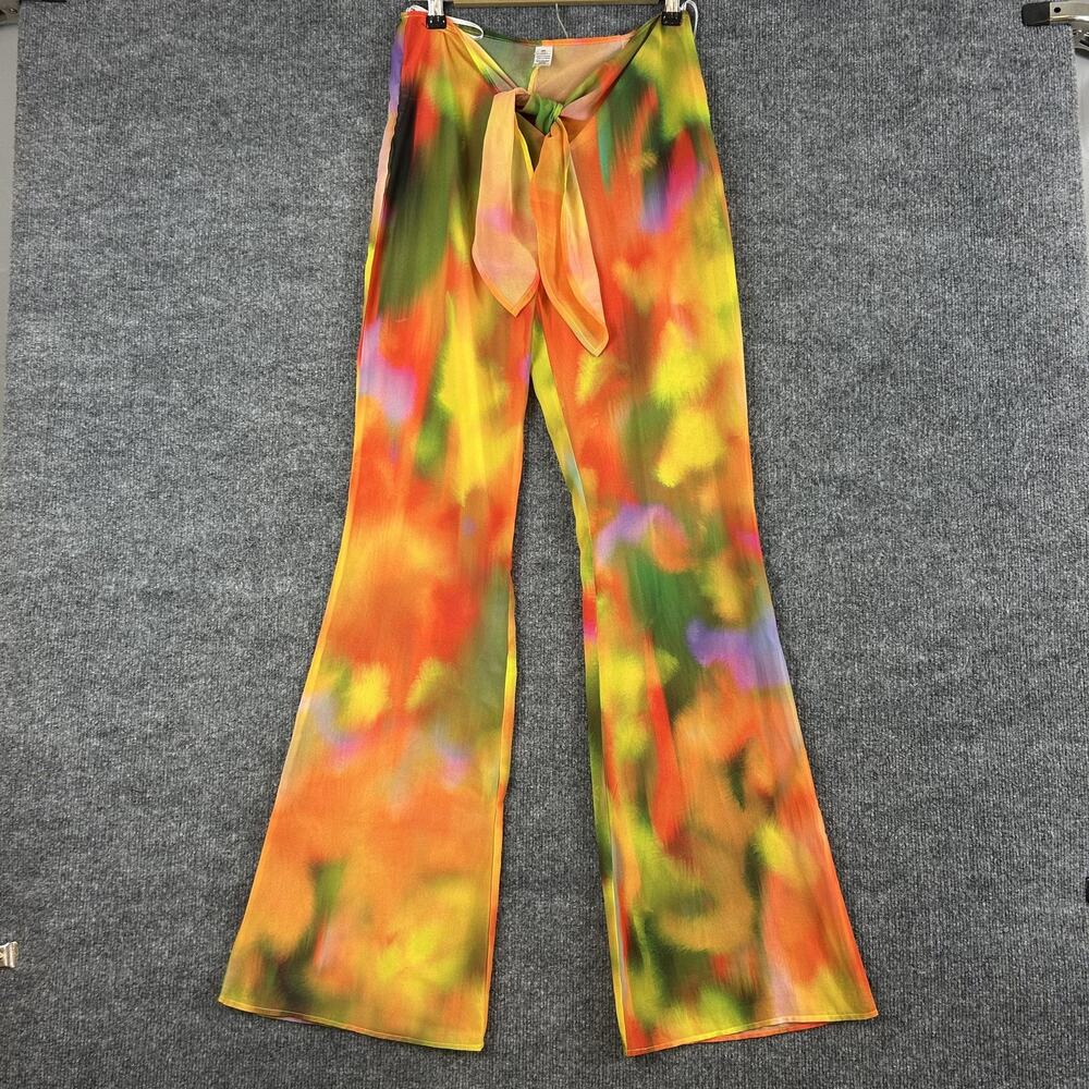 Bananhot Pants XS Lily Sunrise Chiffon Tie Waist Flare Multi Beach Resort Pool - Picture 4 of 14